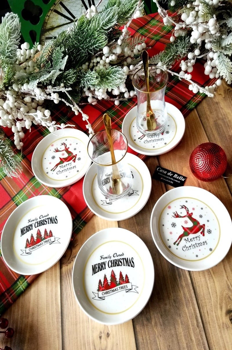 YILBAŞI desenli 6 lı Çay Tabağı