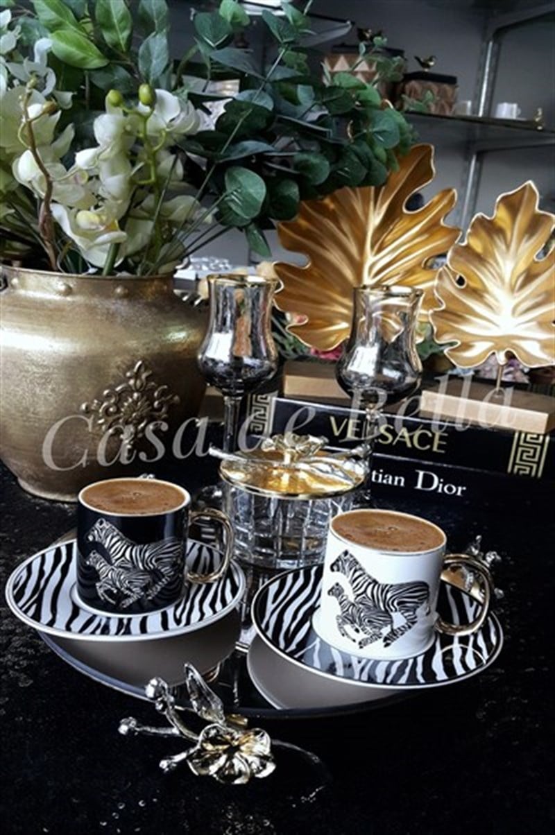 Zebra Desenli Çizgili 2 Kişilik Lüx Kahve Fincanı