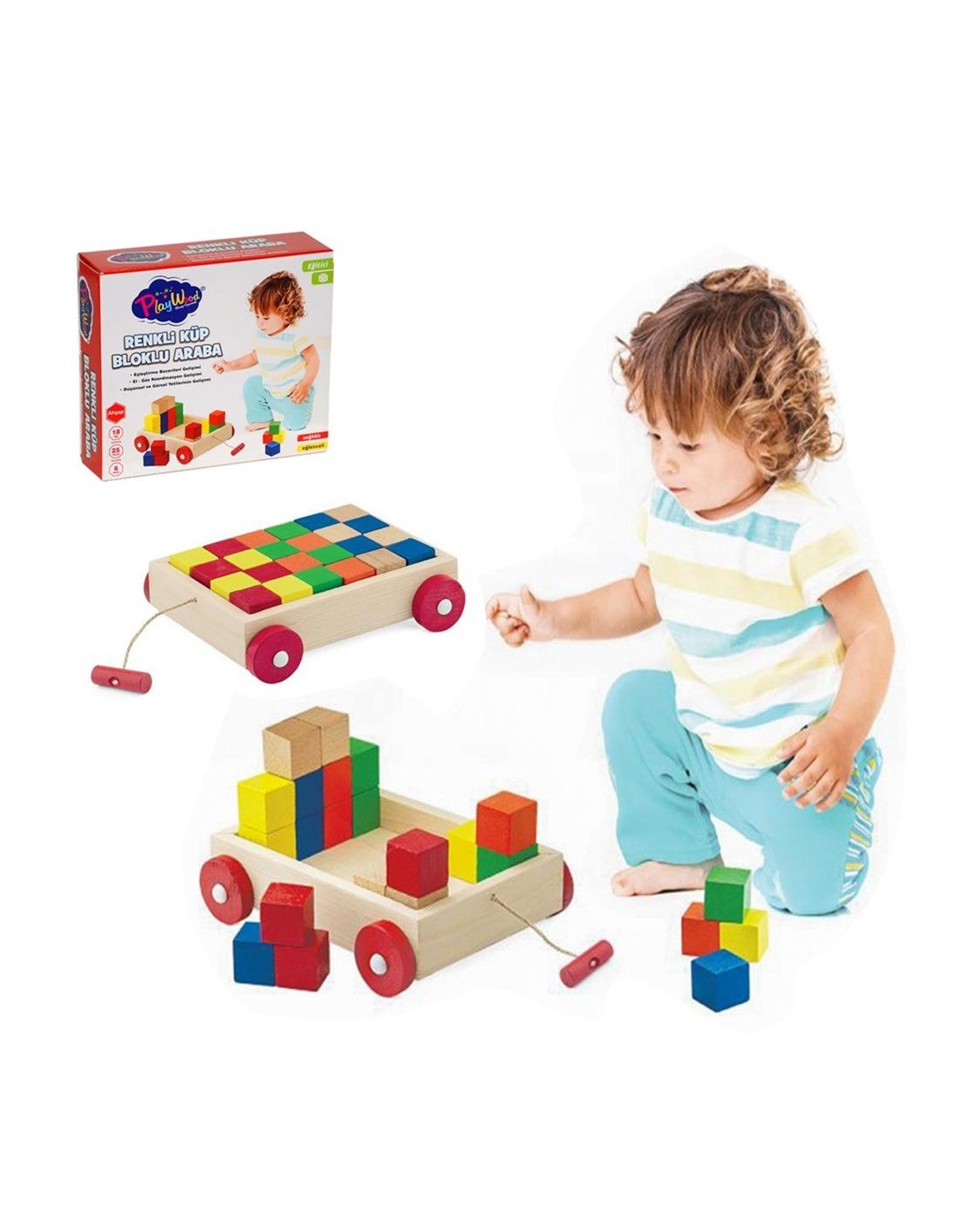 Ahşap BloklarKMKYIL312Ahşap Küp Bloklu Araba