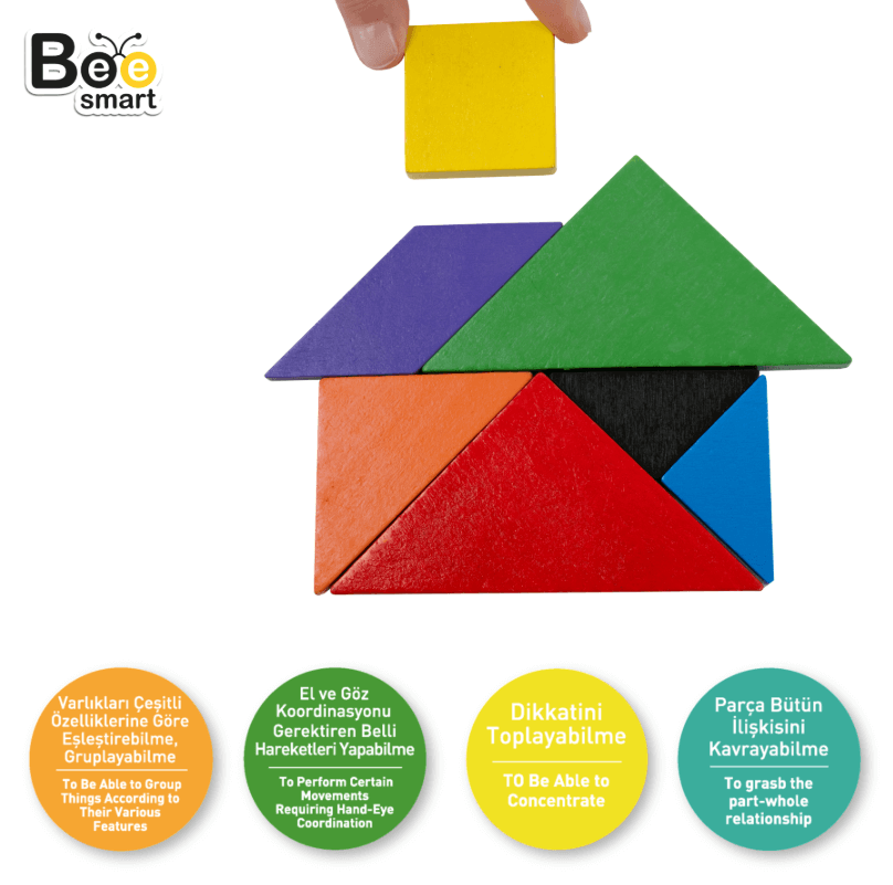 Ahşap Renkli Tangram Oyunu