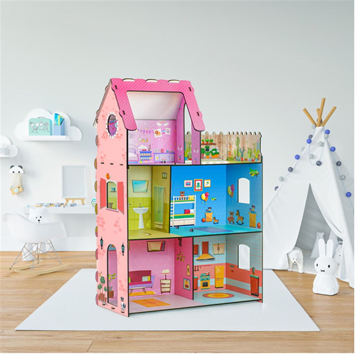 Bebek Oyun Evi | www.kreşmarket.com Barbie Bebek uyumlu Ahşap BloklarDKMTS20201Ahşap Bebek Oyun Evi