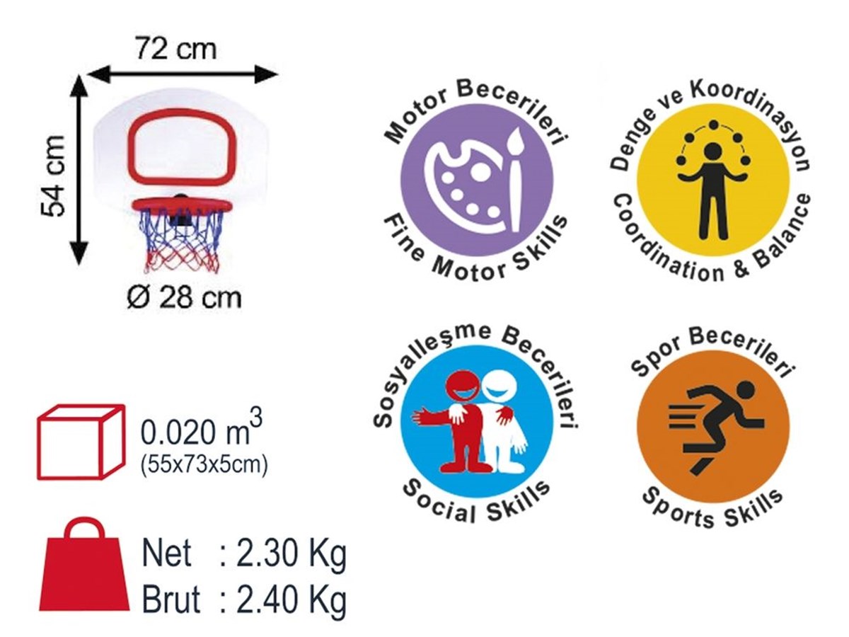 Duvar Basket Potası - Kreş MarketBahçe OyuncaklarıKM3020Duvar Basket Potası