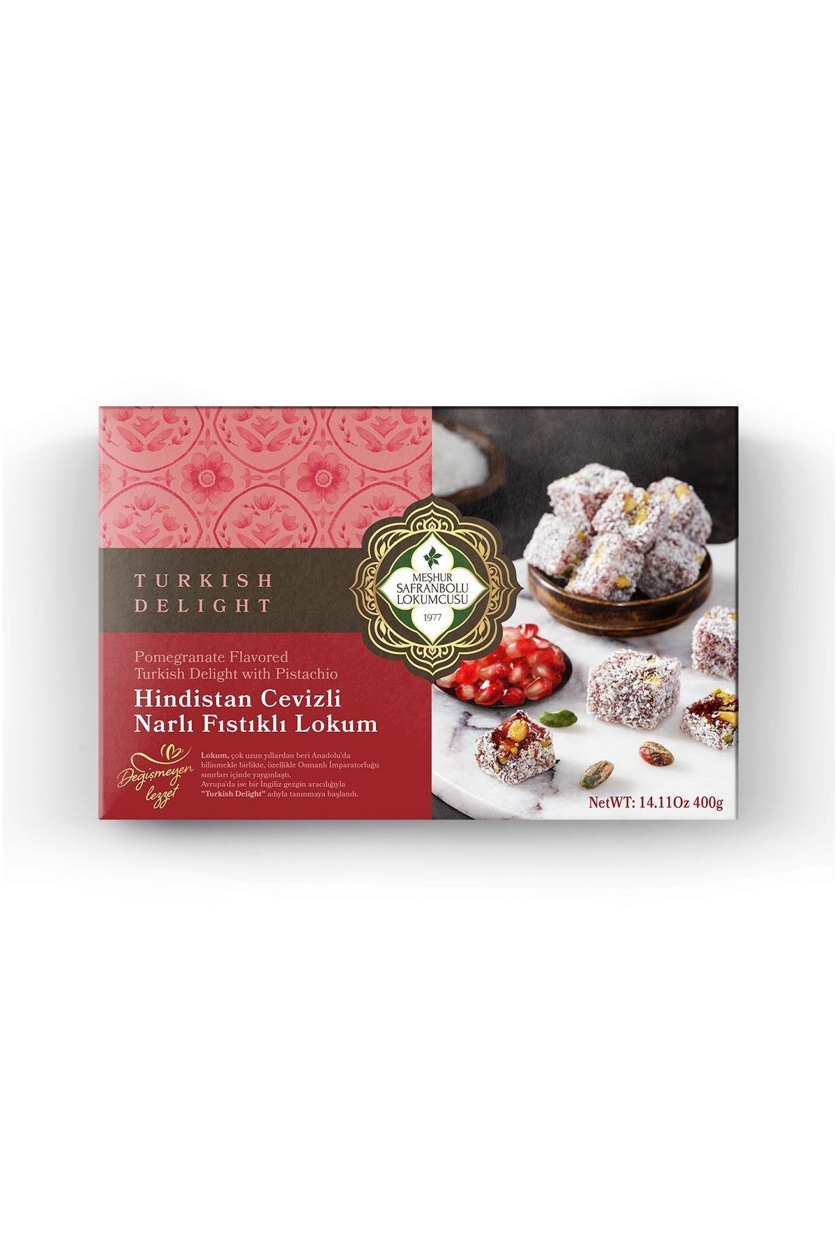 GIFT DELIGHTTurkish Delight With Pomegranate Flavour And Pistachio Covered With Coconut 400 Gr