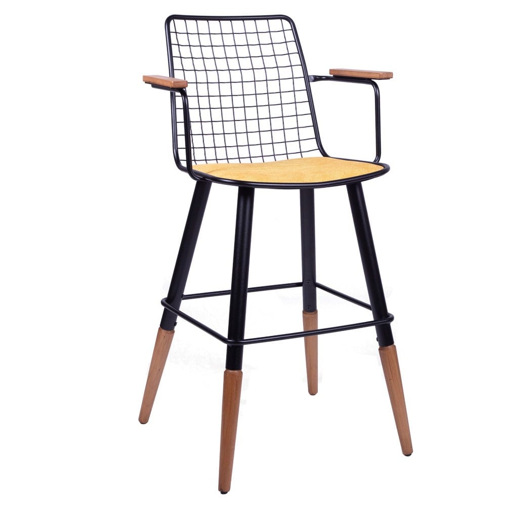 Metal Tel Ahşap Kollu Bar Koltuk