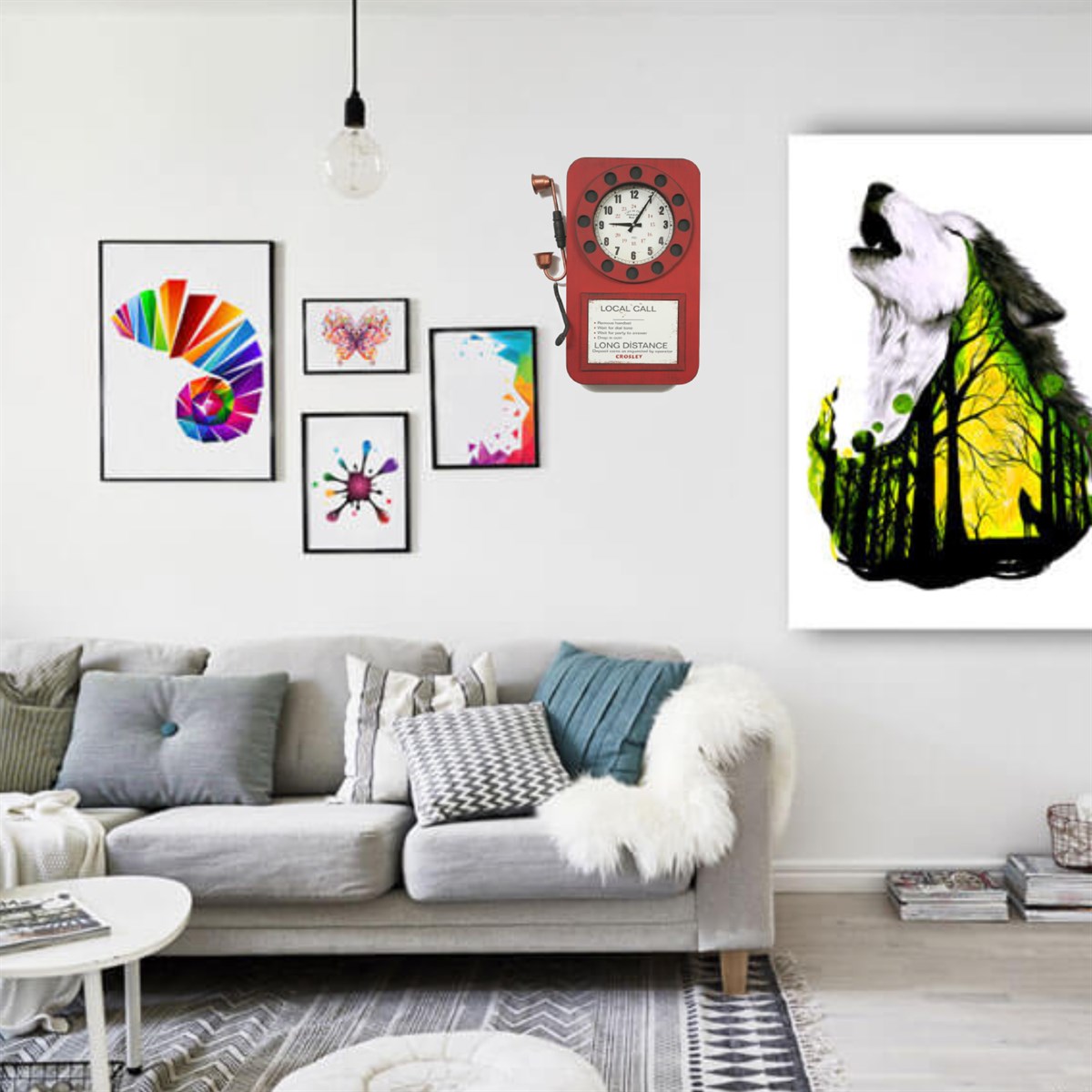 Retro Ankesörlü Duvar Saati Sarı / Bordo