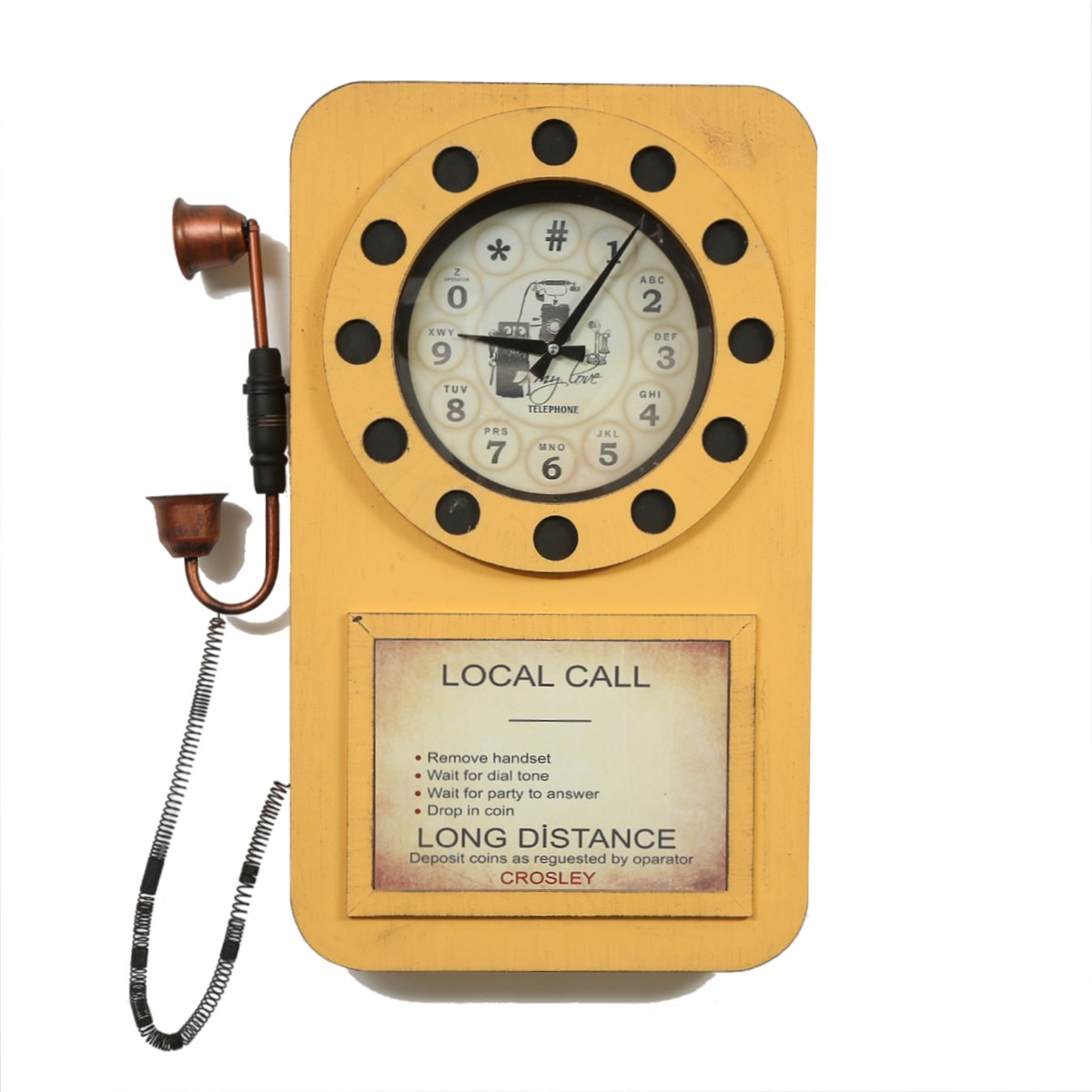 Retro Ankesörlü Duvar Saati Sarı / Bordo