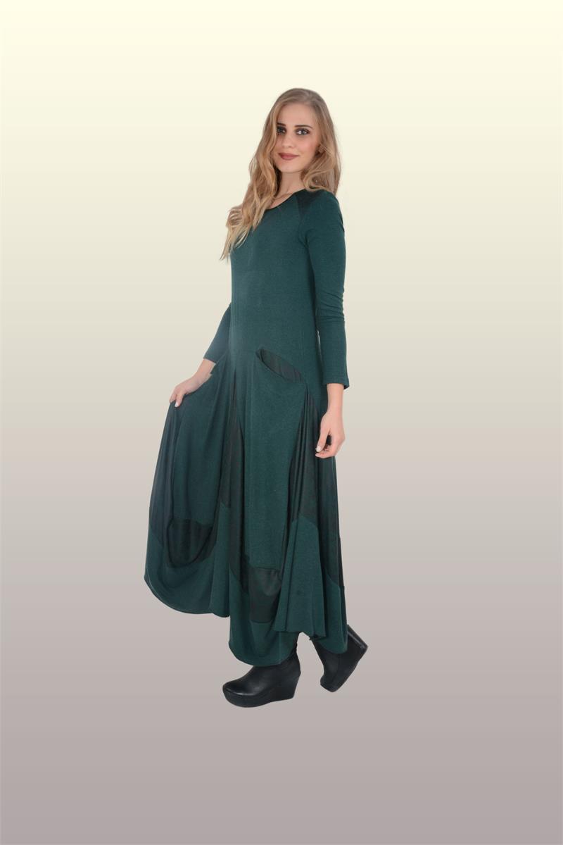 Otantik Giyim-713-Valonlu Elbise-Yeşil