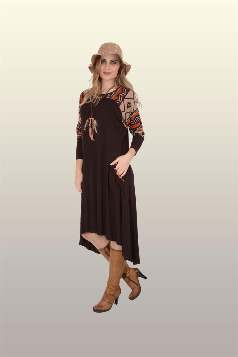 Otantik Giyim-724-Yarasa Kol Elbise- Kahve