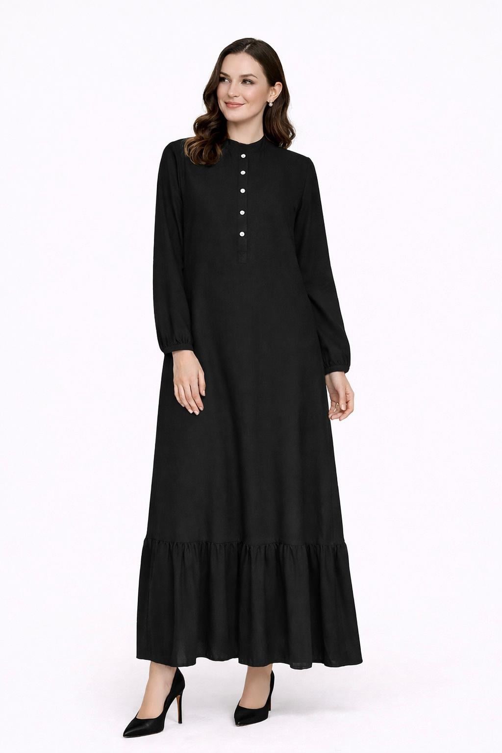 1088 Tesettür Siyah Elbise