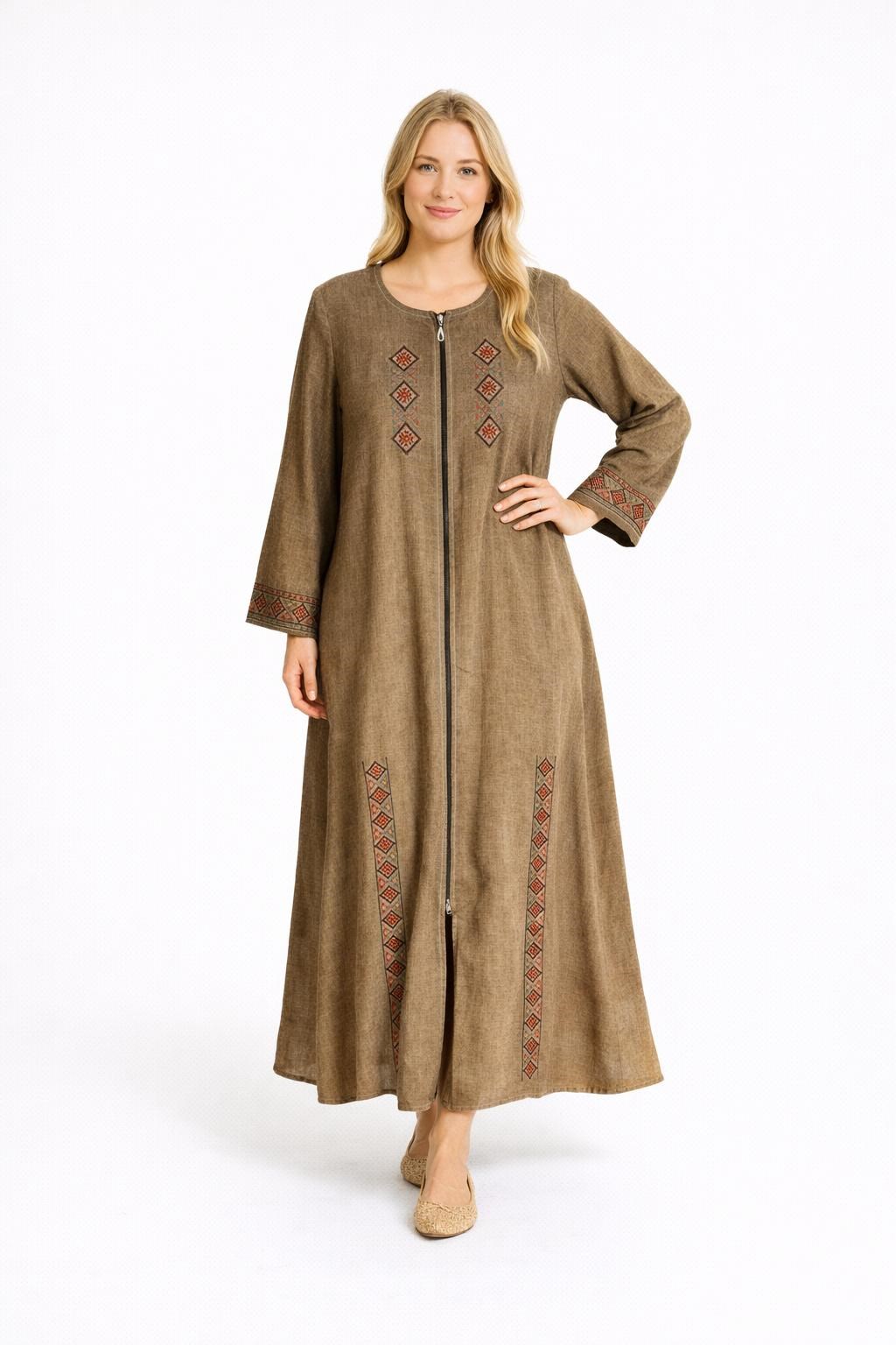 1504 Nakışlı Camel Dış Giyim