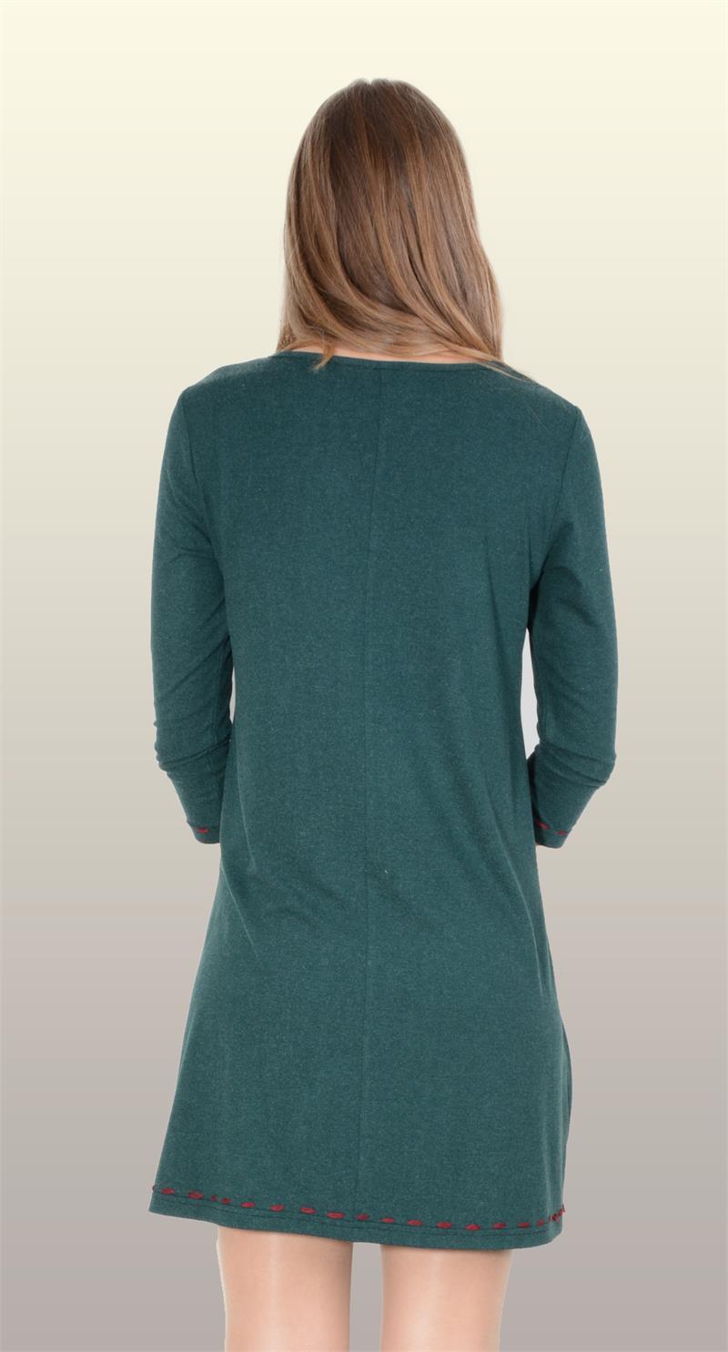 Otantik Giyim-738-Tığ İşi Nakışlı Elbise-Yeşil