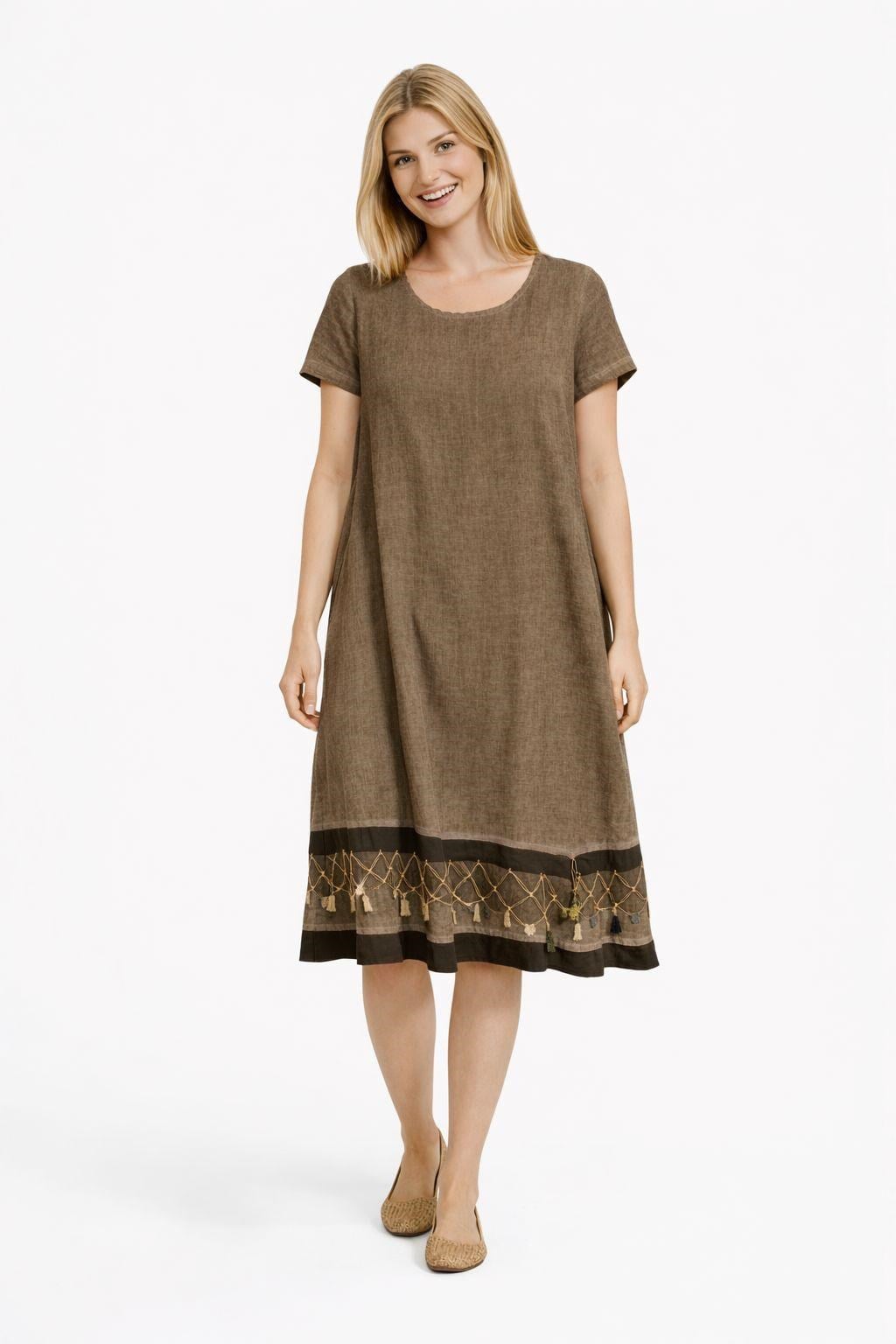 3053 Oyalı Camel Elbise