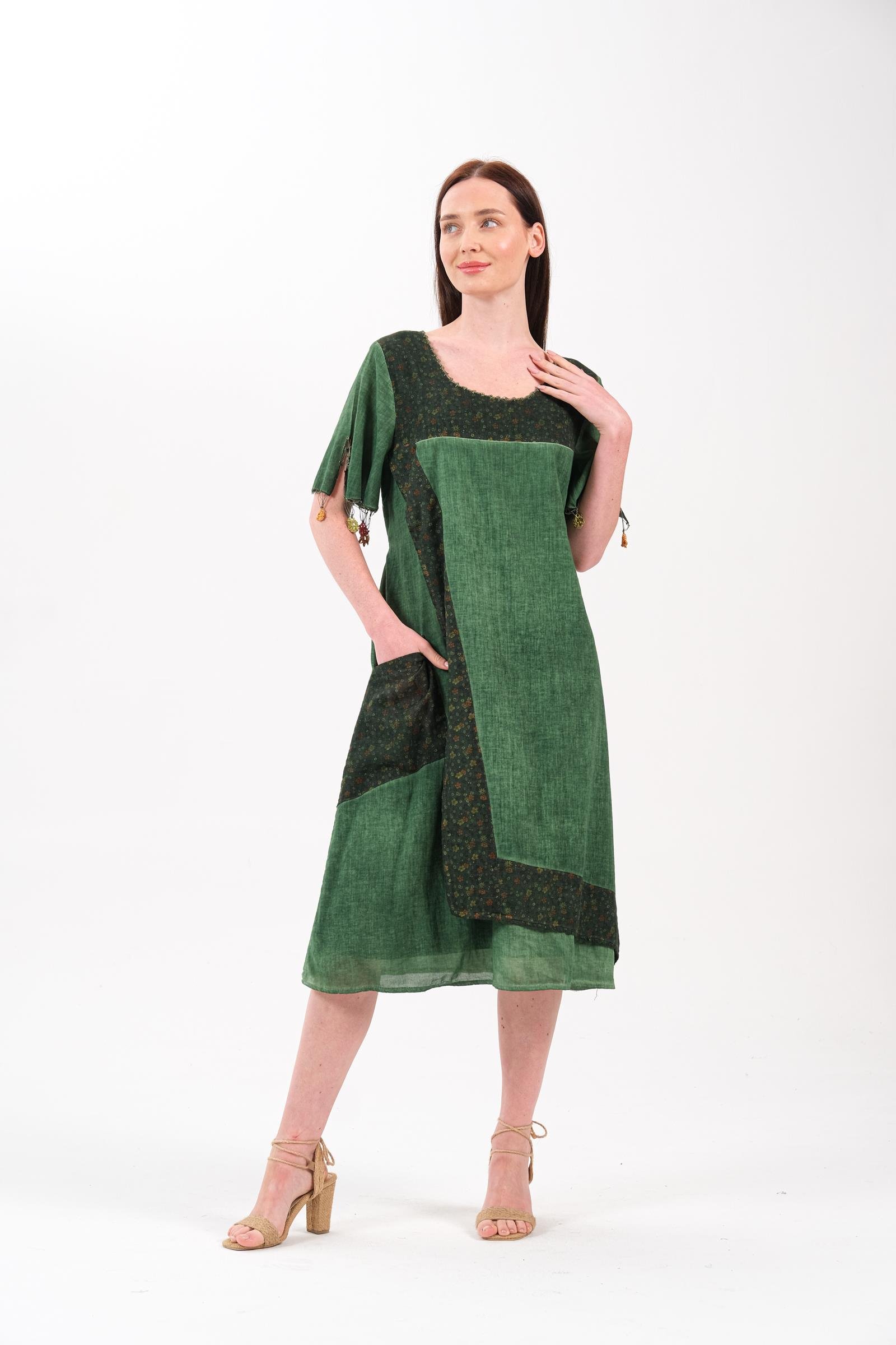 3072 K.Yeşil Desenli Battal Elbise