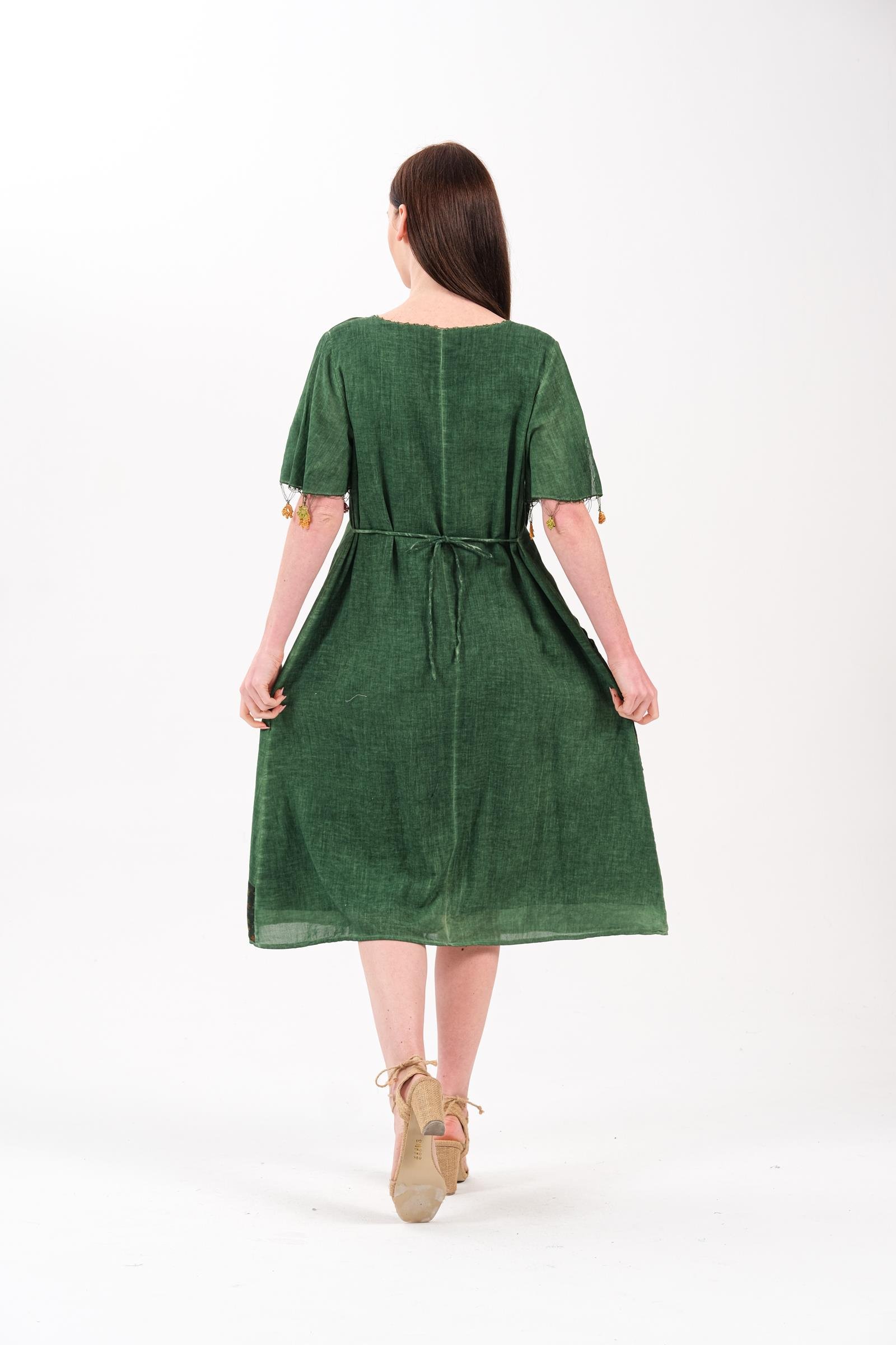 3072 K.Yeşil Desenli Battal Elbise