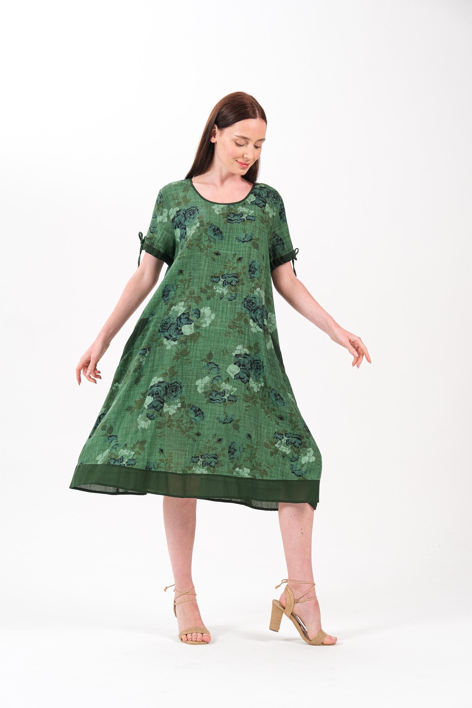 3719 K.Yeşil Battal Elbise