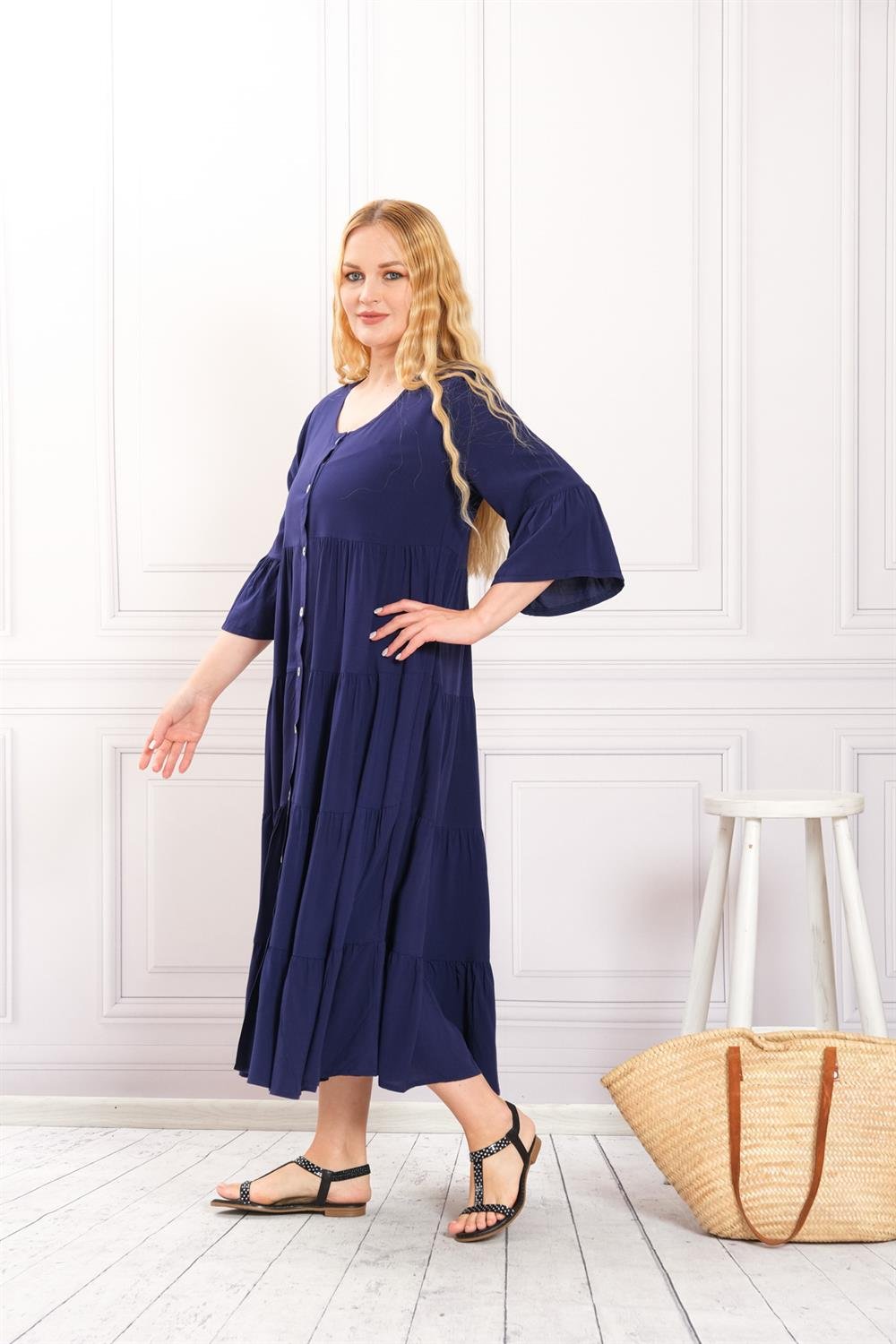 3788 Düğmeli Mor Elbise