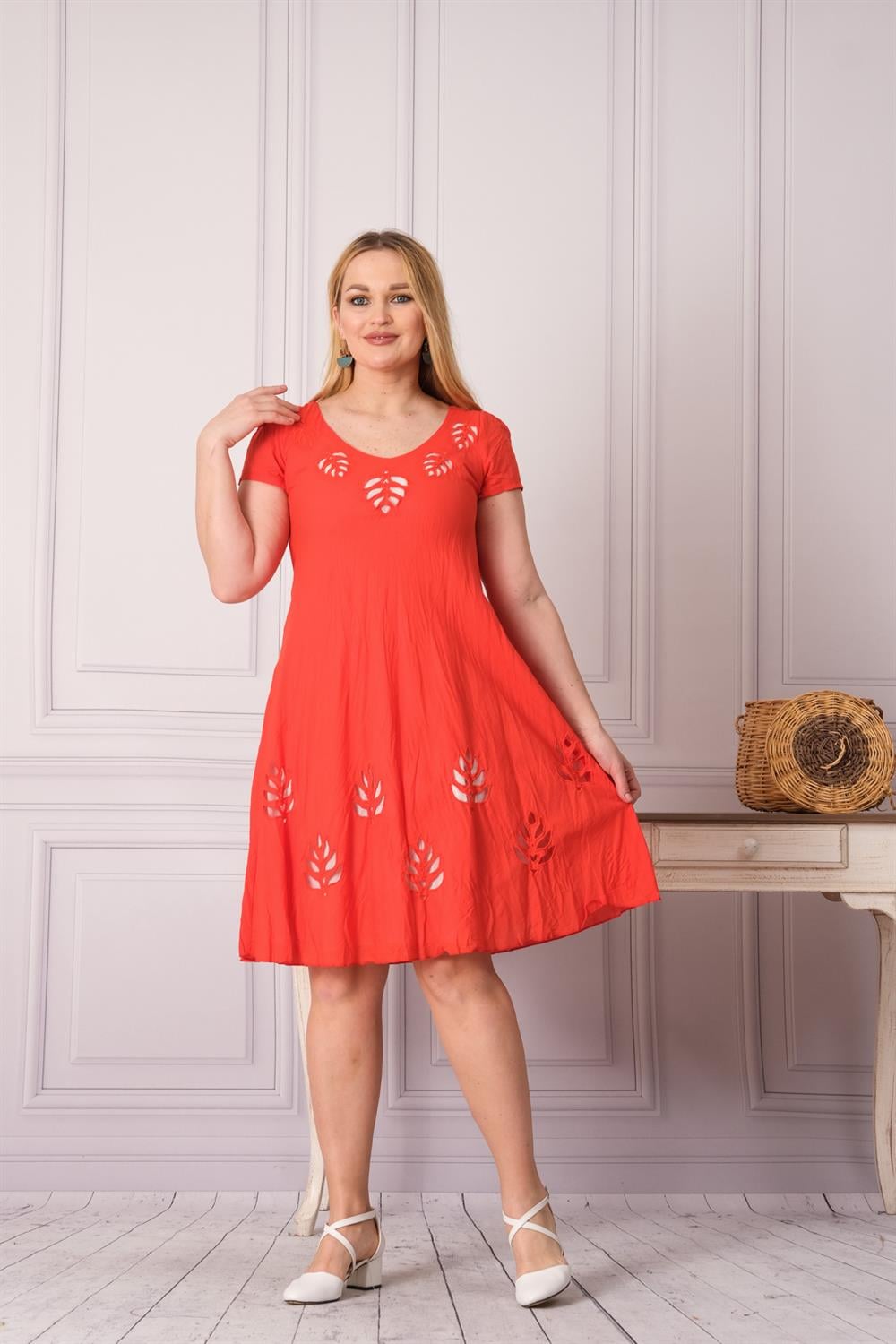 3830 Mercan Kozalak Elbise