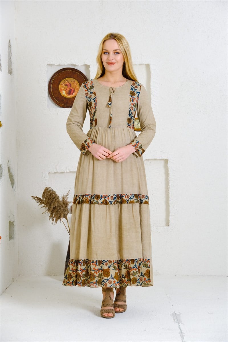 4562 Camel Otantik Elbise