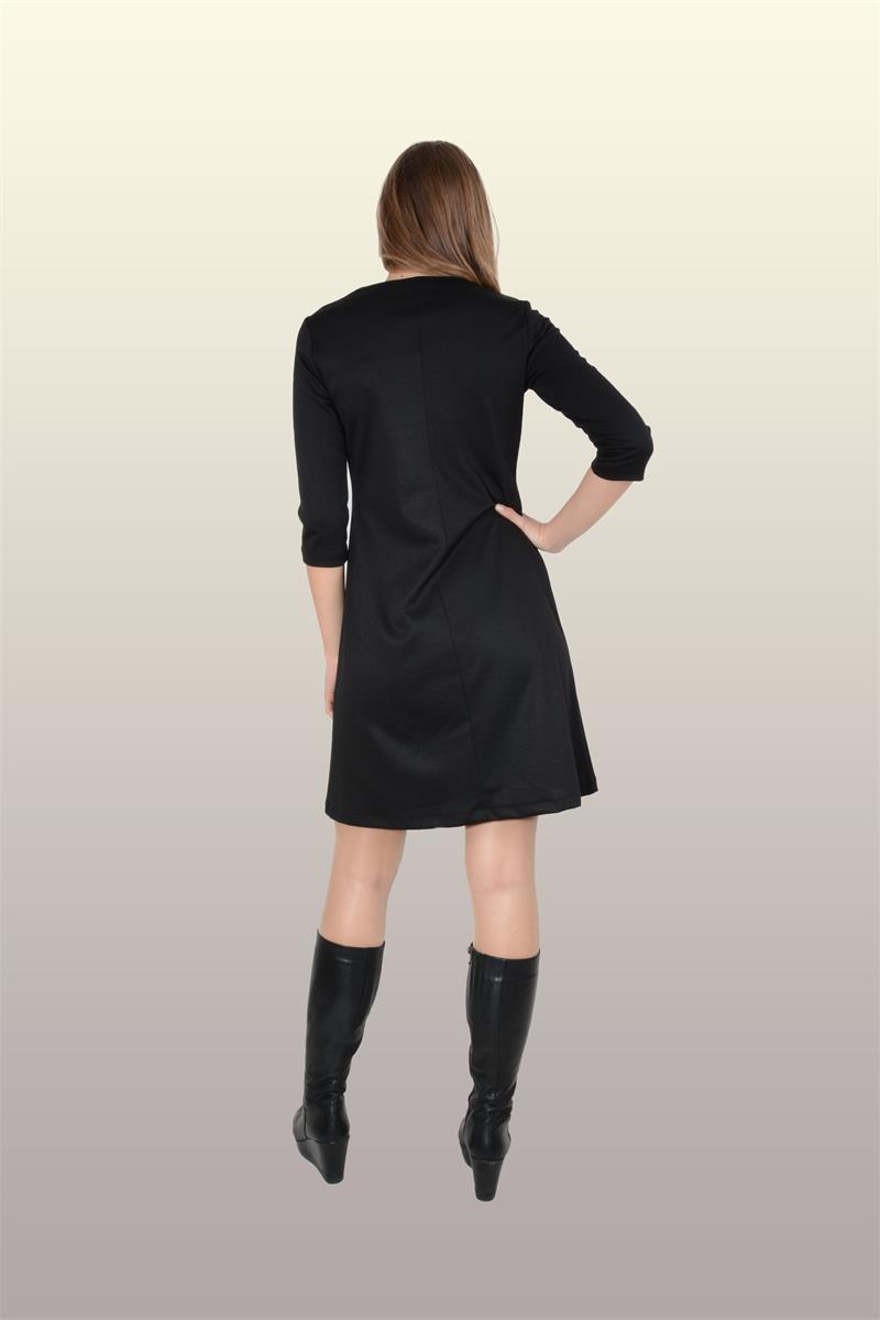 Otantik Giyim-719-Baklava Desenli Etnik Elbise- Siyah