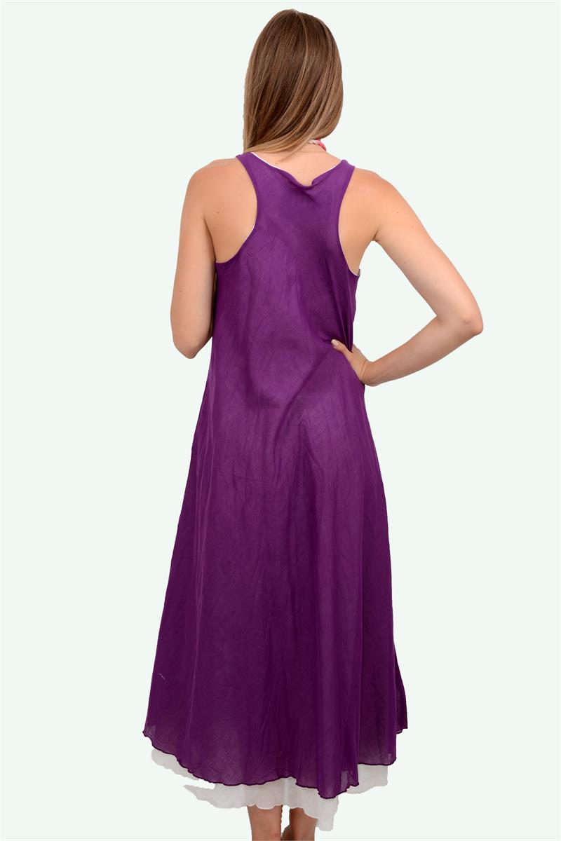 547-OTANTİK PAPATYALI ELBİSE MOR