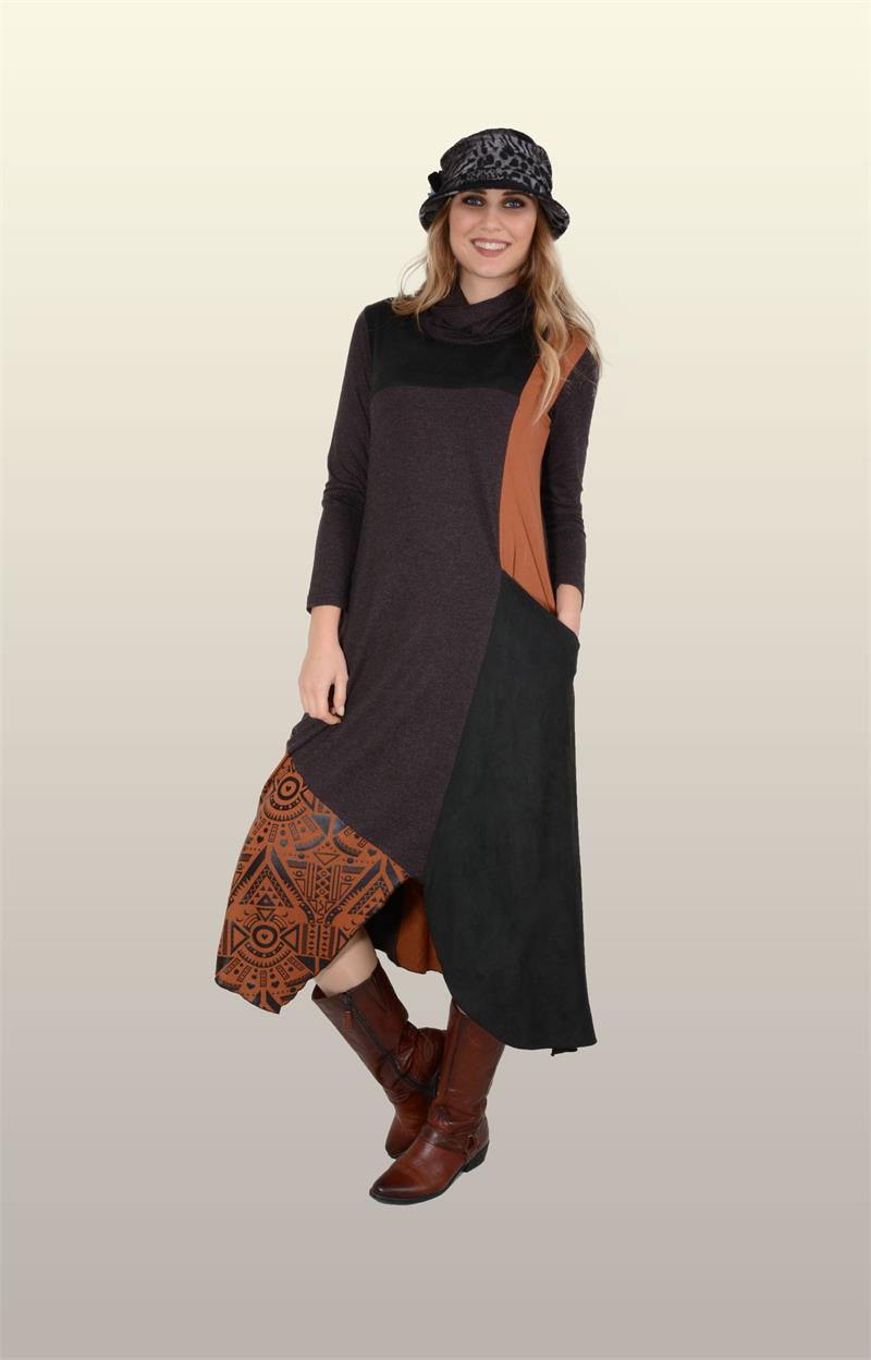 Otantik Giyim-712-Asimetrik Degaje Elbise- Kahve