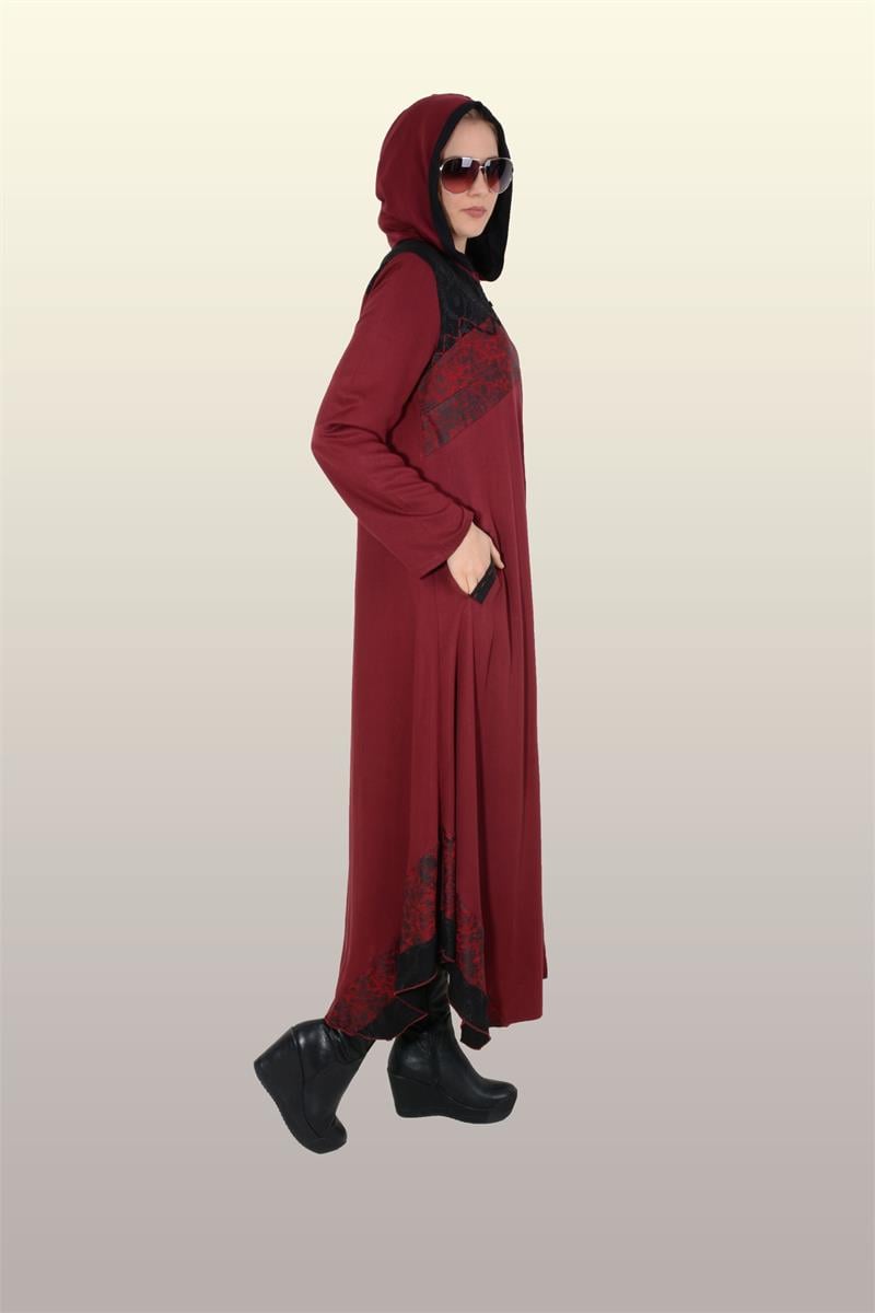 Otantik Giyim-744- Asimetrik Ferace-Bordo