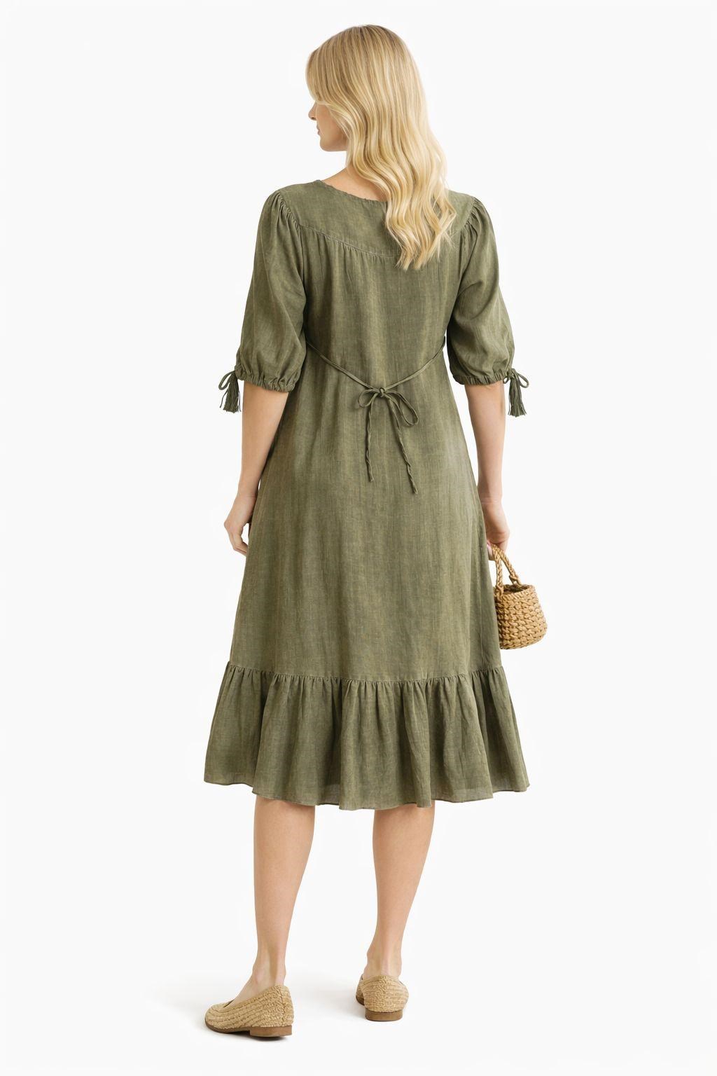 9028 Püsküllü Haki Elbise