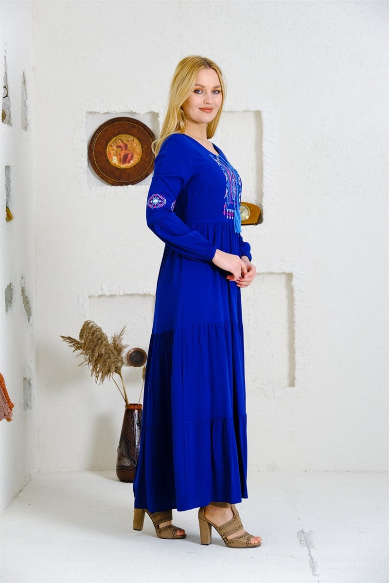 9041 Saks Uzun Otantik Elbise