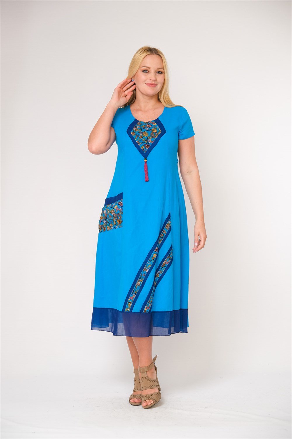 9068- Turkuaz Elbise