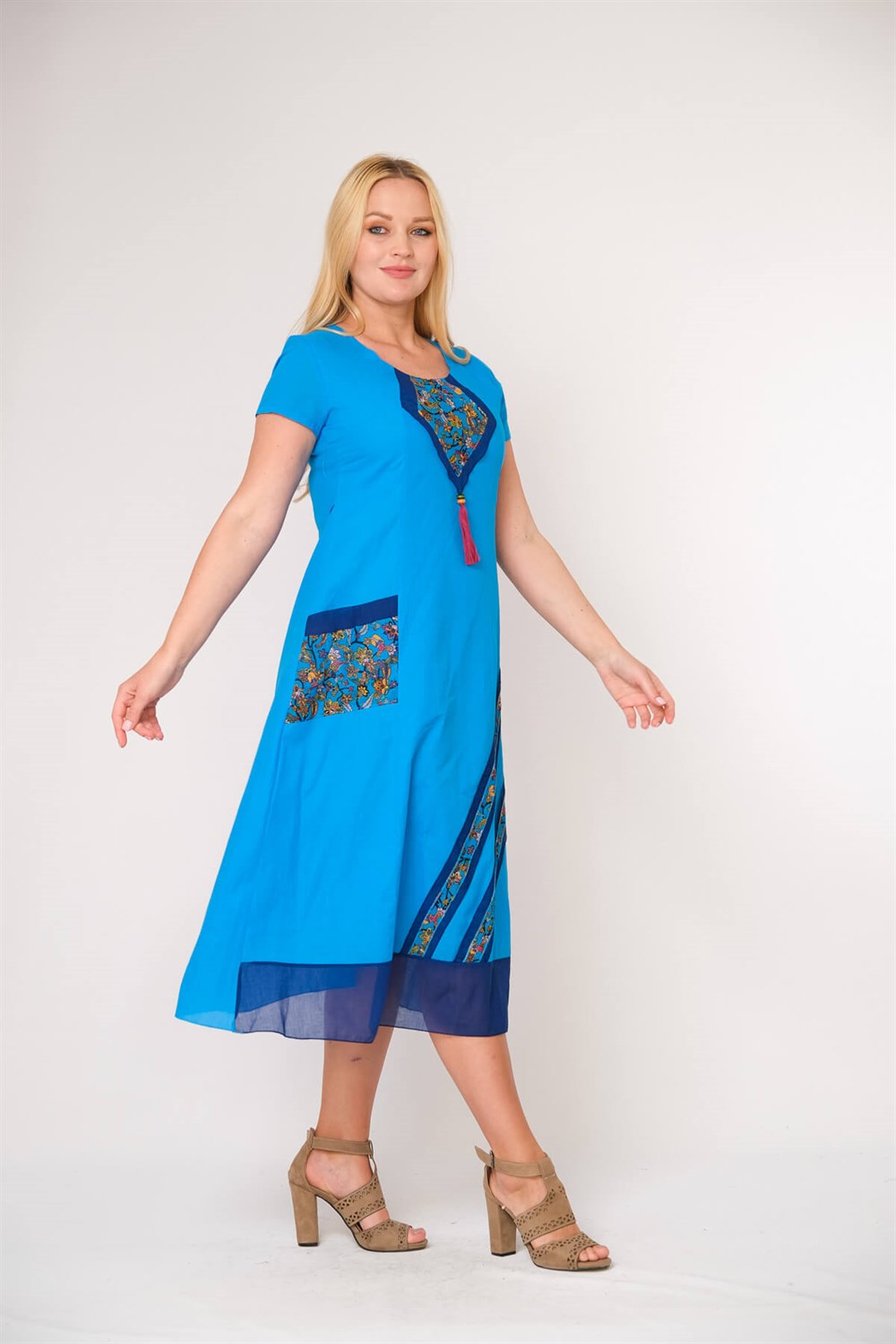 9068- Turkuaz Elbise