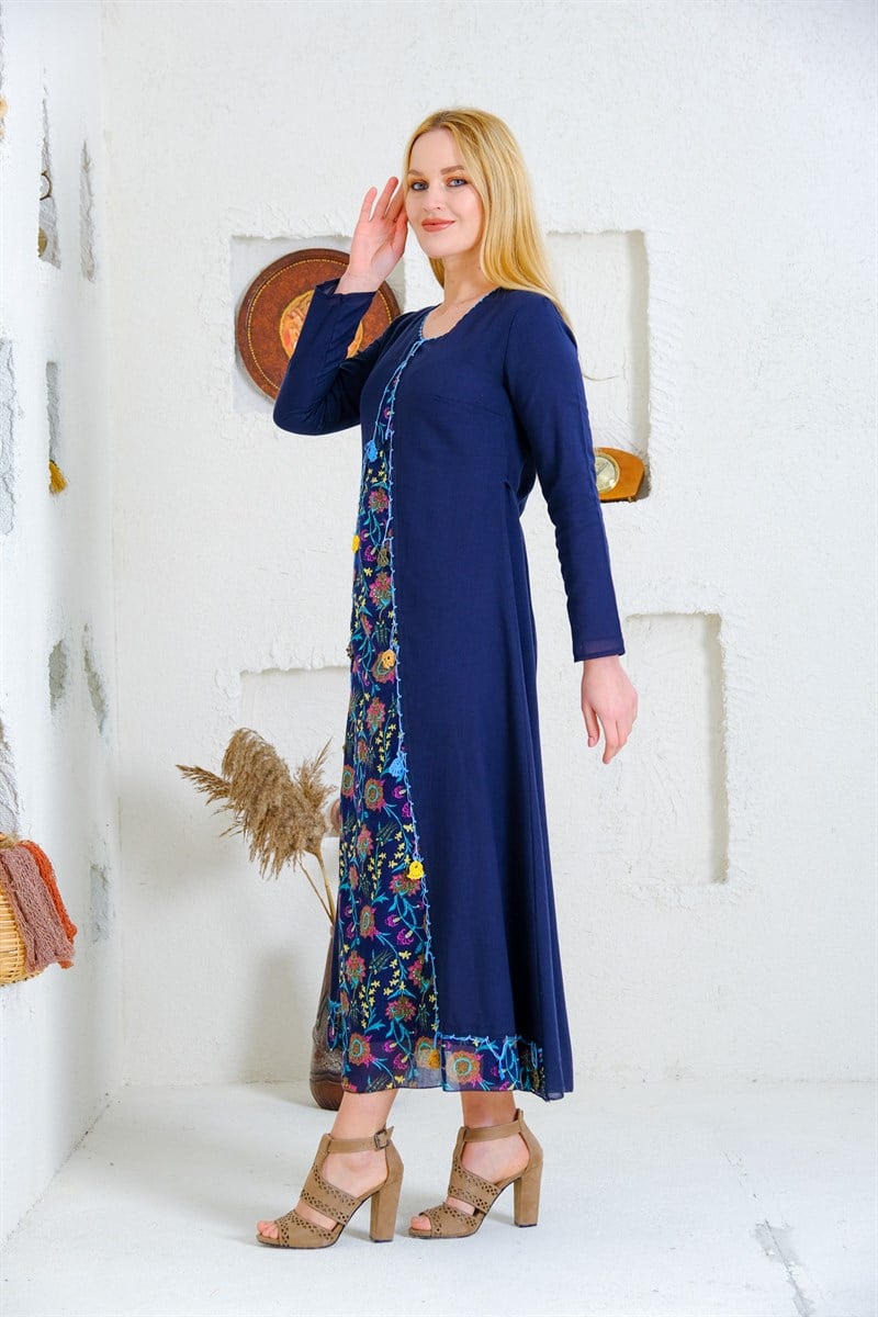 9074 Saks Uzun Otantik Elbise