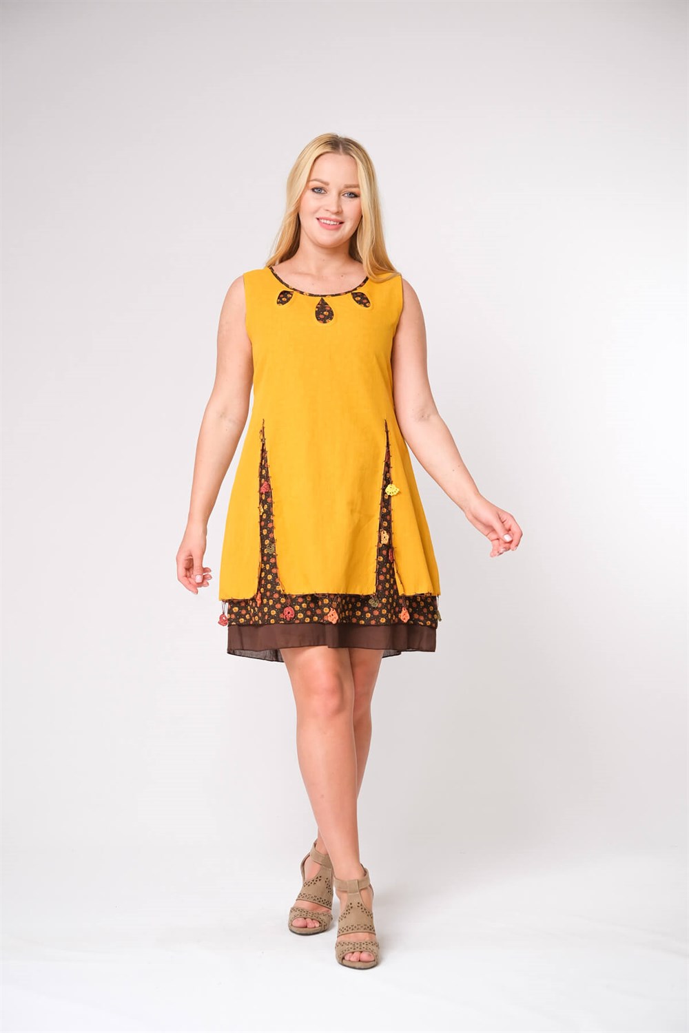 9090- Hardal Damlacık Elbise