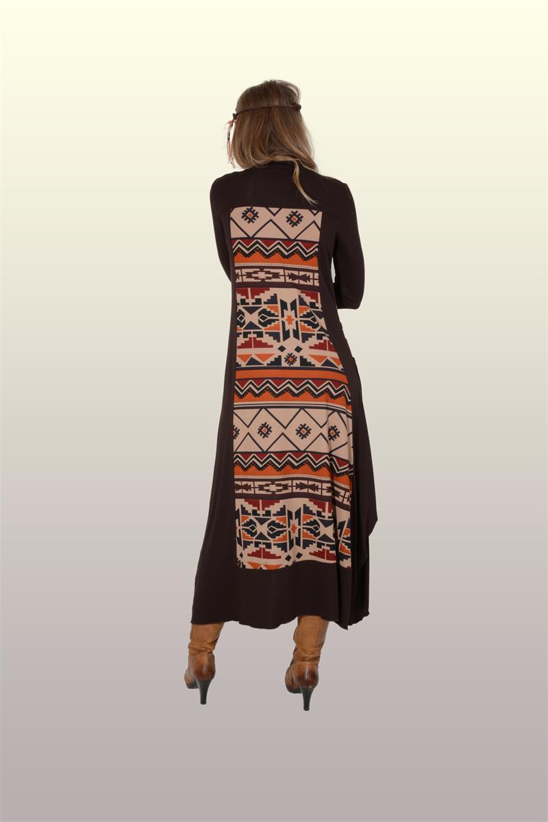 Otantik Giyim-715-Etnik Desenli Elbise- Kahve
