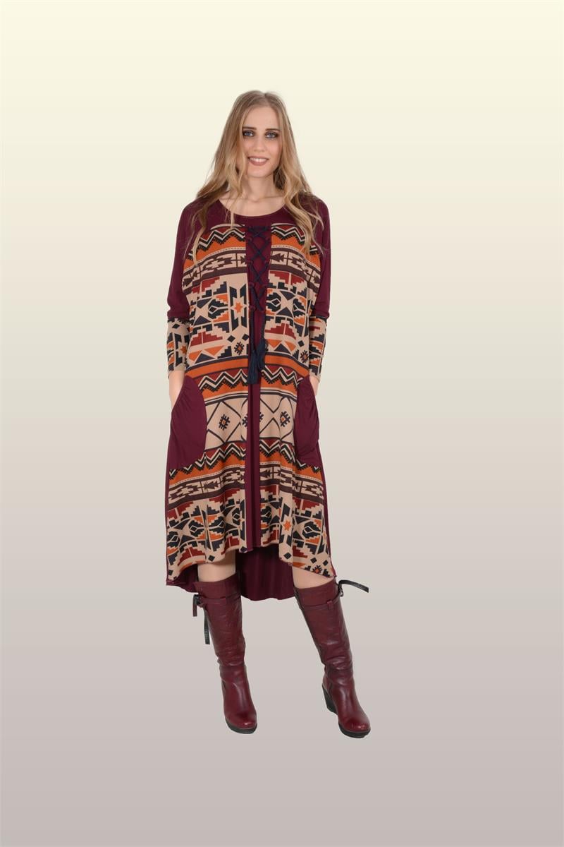 Otantik Giyim-711-Kızıl Derili Elbisesi-Bordo