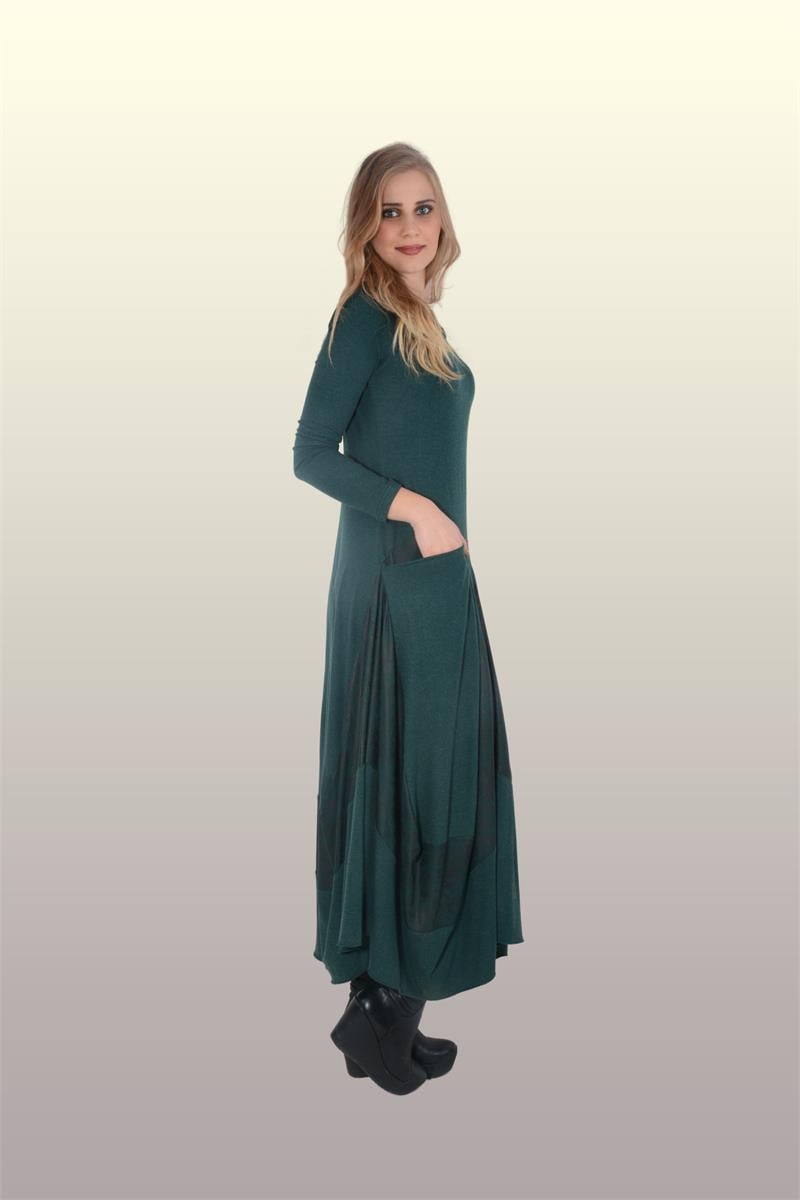 Otantik Giyim-713-Valonlu Elbise-Yeşil