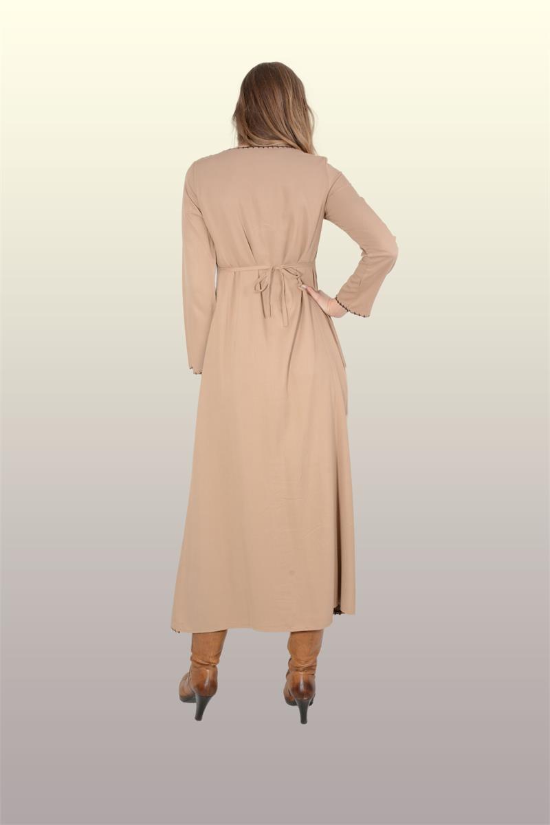 Otantik Giyim- Büzgülü Desenli Elbise -703- Vizon