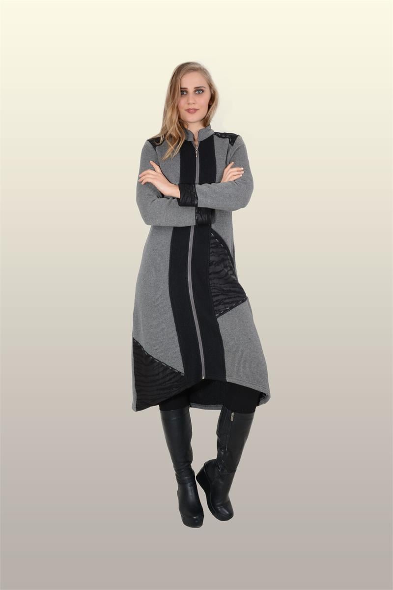 Otantik Giyim-729-Triko Derili Kap-Gri