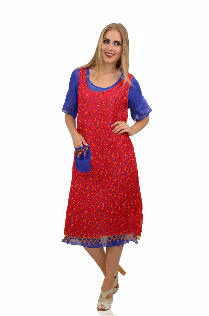 2083-OTANTİK ÇITIR DESEN CEPLİ ELBİSE