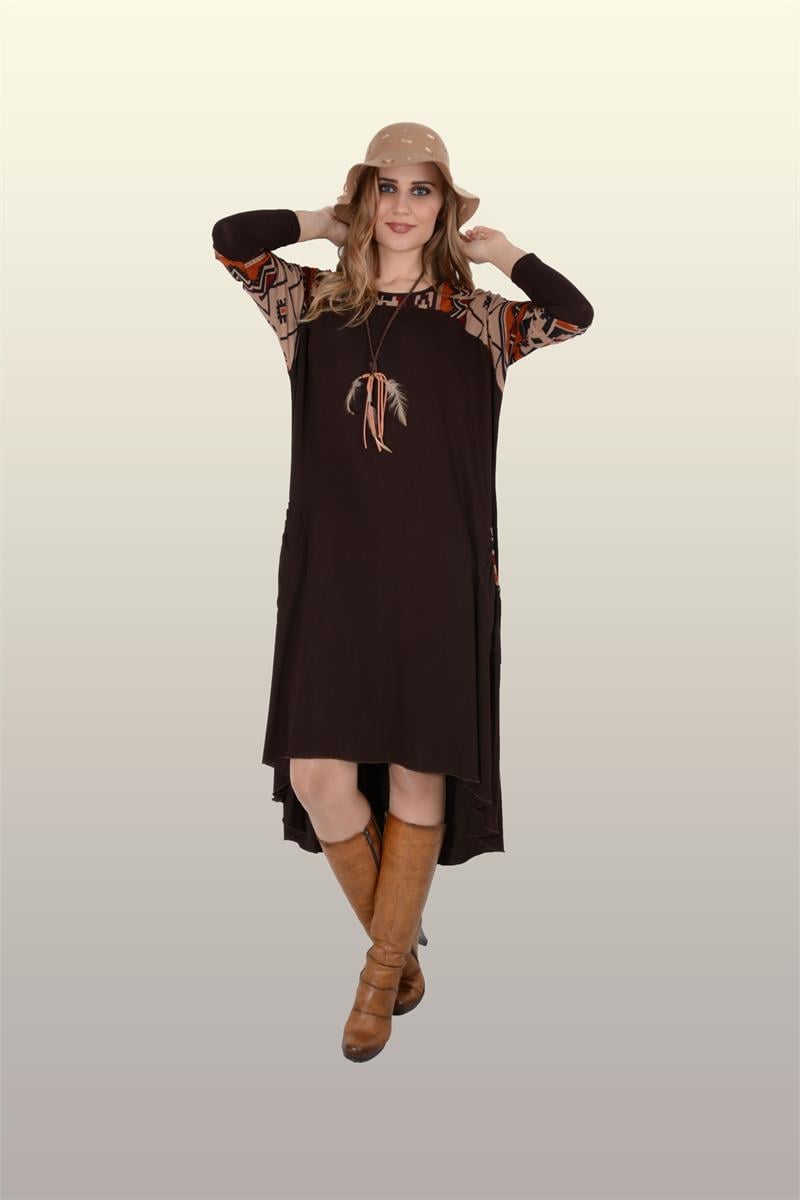 Otantik Giyim-724-Yarasa Kol Elbise- Kahve