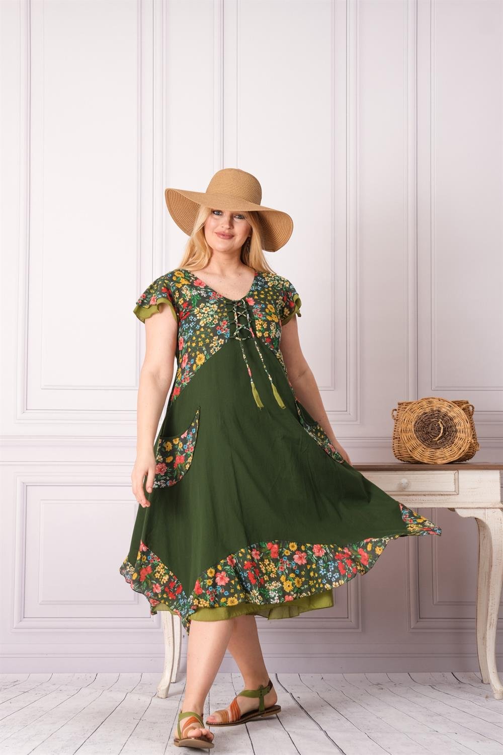 OTANTİK ETNİK GİYİM  YAZLIK ELBİSE ERC COLLECTİON 3880-KY