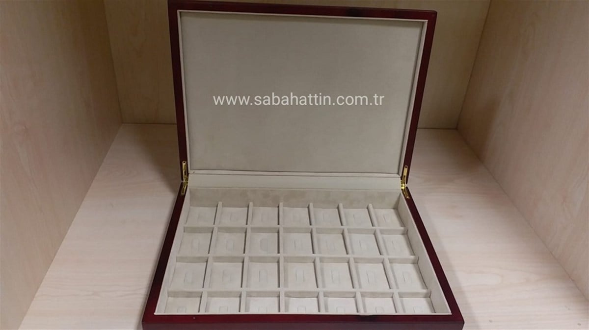 AHŞAP KOLEKSİYON YÜZÜK KUTUSU 28Lİ, WOODEN COLLECTION RING BOX 28 PIECES