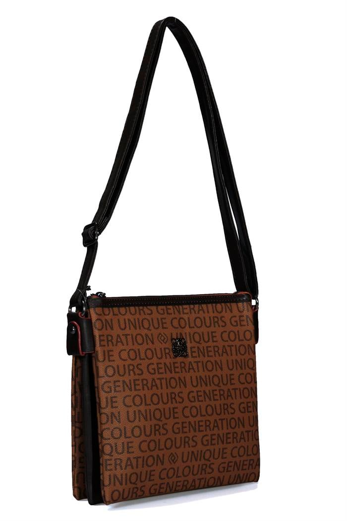 4 Gözlü Taba Yazı Karakterli Çapraz Kadın Çanta