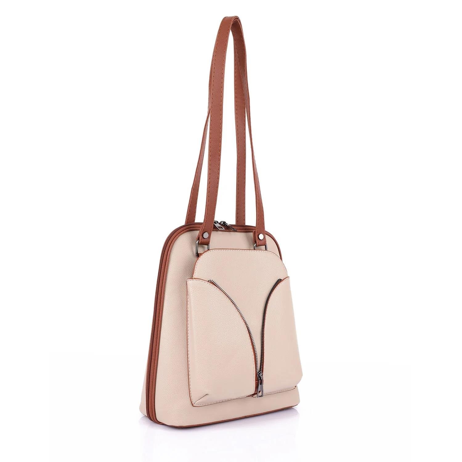 Ayarlanabilir Askılı Bej Kadın Omuz ve Sırt Çantası