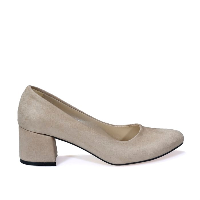 Bej Süet Topuklu Klasik Kadın Ayakkabı