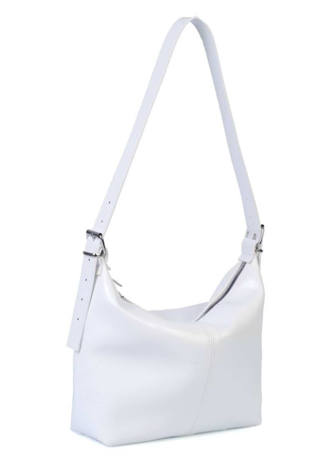 Beyaz Rugan Damarlı Deri Kadın Omuz Çanta