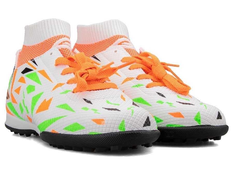 Beyaz Turuncu Çoraplı Erkek Halısaha Ayakkabı