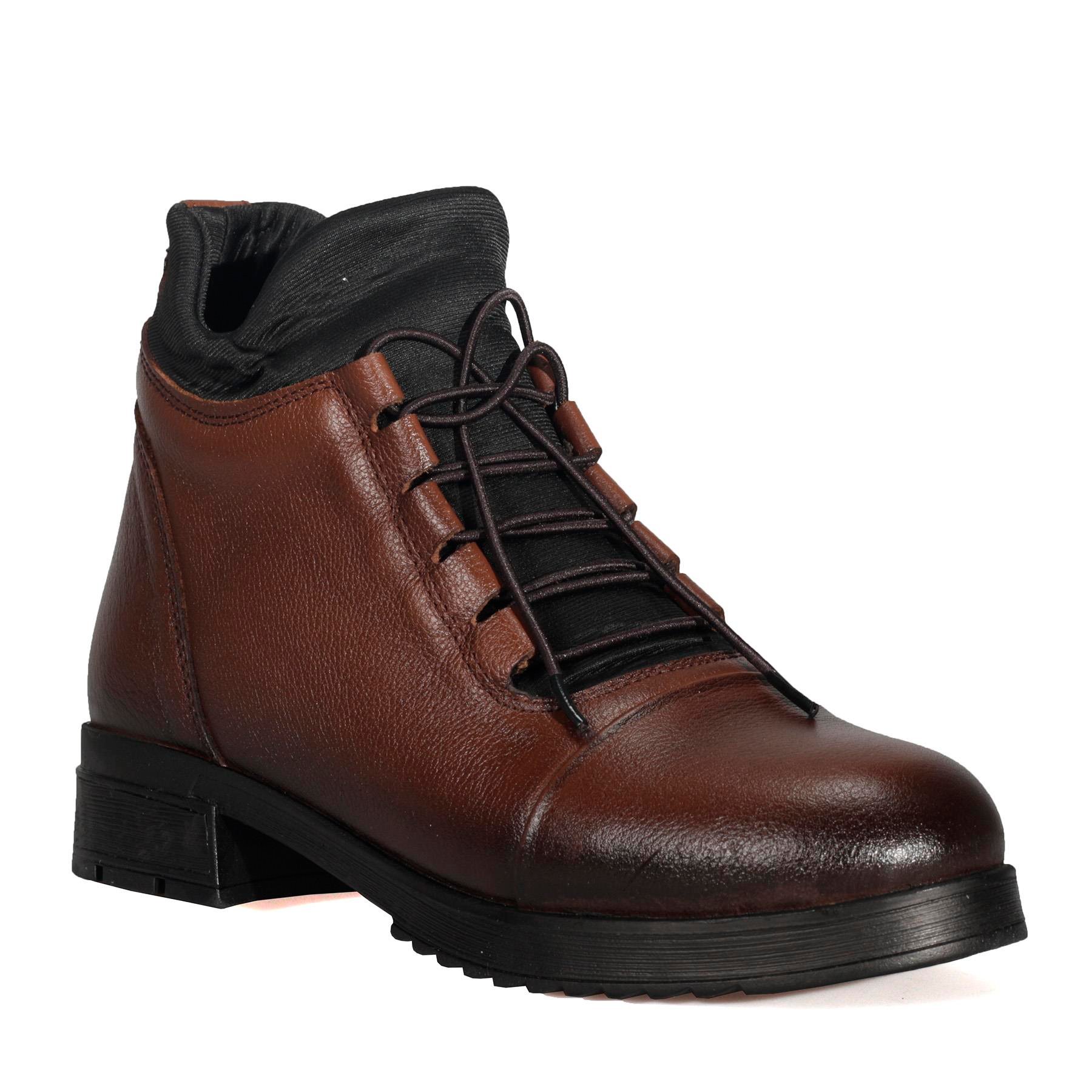 Bordolli Kahverengi Dalgıç Kumaş Kadın Deri Bot