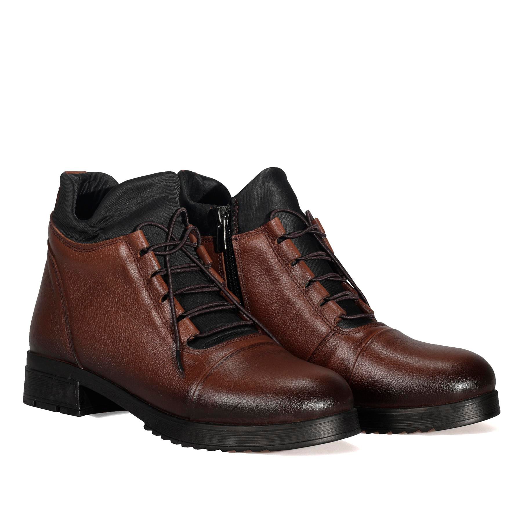 Bordolli Kahverengi Dalgıç Kumaş Kadın Deri Bot