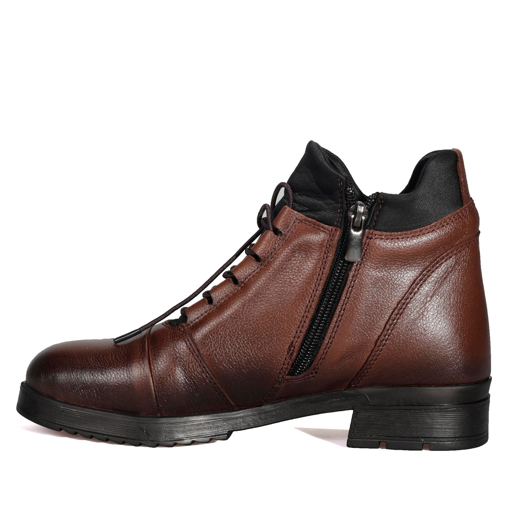 Bordolli Kahverengi Dalgıç Kumaş Kadın Deri Bot