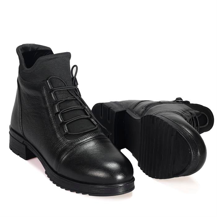 Bordolli Siyah Dalgıç Kumaş Kadın Deri Bot